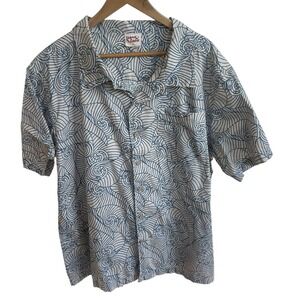 Barefoot In Paradise Hawaiian Shirt Blue Shells Mens Sz XL Beach Button Down Vtg